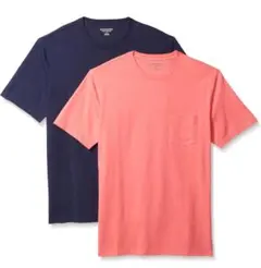 メンズ　Mサイズ　2枚組 Tシャツ 半袖  無地　ネイビー　サーモンピンク