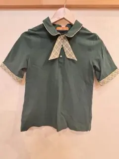 緑色 襟付きリボン 半袖シャツ