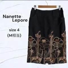 Nanette Lepore 黒 花柄刺繍 タイトスカート 4(M相当) 上品のサムネイル