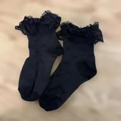 フリル付きブラック星柄キッズ靴下