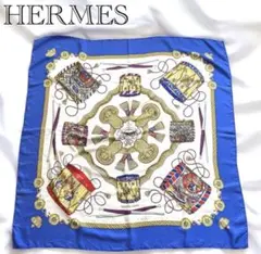 HERMES エルメス カレ90 タンブールの太鼓 スカーフ シルク ブルー
