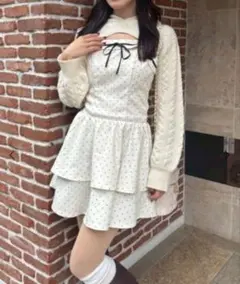 MAJESTIC LEGON フードボレロ×ミニキャミワンピセット ドット柄