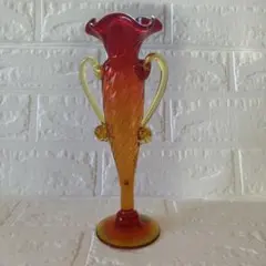 【沖縄・琉球ガラス 】花瓶 一輪挿し 赤×琥珀色 レトロ　アンティーク