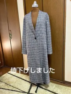 DoCLASSE グレー系チェック ロングコート サイズ9のサムネイル