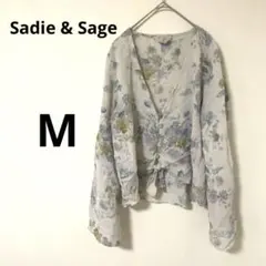 MACPHEE シルク100% 花柄シフォンブラウス 長袖 ギャザースリーブ 