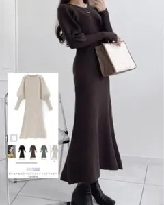 GRL ボリュームスリーブリブニットフレアワンピース[rut876]