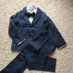 ブランシェス　ネイビー コットンスーツ 蝶ネクタイ付き　110cm