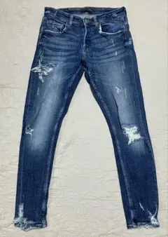 ZARA MAN スキニーデニム ダメージ加工 ダークブルー　180/80A