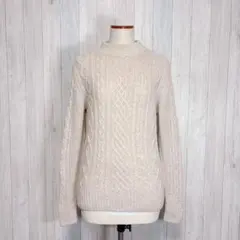 【良品計画】長袖ハイネックニット ケーブル編み ベージュ ウール 綿混 L