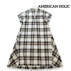 ​AMERICAN HOLICスキッパーネック チェック半袖ワンピース Fのサムネイル