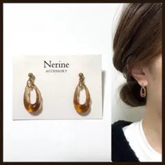 小さな　ブラウン　雫　ハンドメイド　ピアス　イヤリング