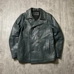 Haruf ゴートレザー Pコート ダブルブレスト　紺　XL