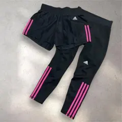 アディダス　ランニングウェア　ボトムス　タイツ　ショートパンツ　黒　ピンク