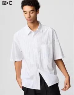 完売品　ブロードオーバーサイズシャツ　ストライプ　ユニクロC ホワイト　白　L