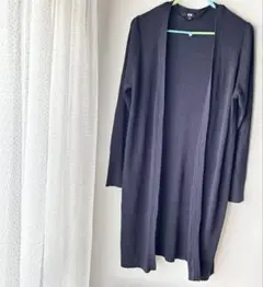 【美品】ユニクロ ロングカーディガン L ネイビー 薄手 春羽織り 体型カバー