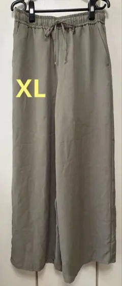 【新品】GU ワイドパンツ　ウエストゴム　イージーパンツXL カーキ　裏地付き