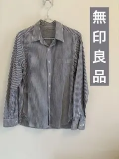 ストライプ柄 長袖シャツ ネイビー×ホワイト Sサイズのサムネイル