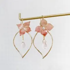 Sale   紫陽花ピンク　ディップアートフラワー　ピアス/イヤリング