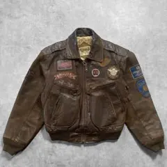 ゆめおと様 Vintage MA-1 本革 フライトジャケット L 茶 ワッペン