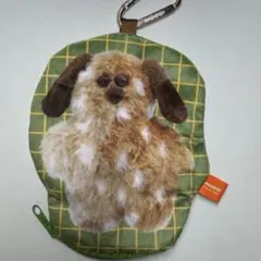 mojojojo カラビナ付きポーチ　ブチ犬　緑