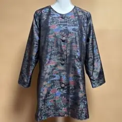 着物リメイク　正絹大島紬と白大島紬リバーシブルAラインコート　0308-1