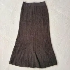 リブニット　タイト　ロングスカート　M ウエストゴム　ドロスト