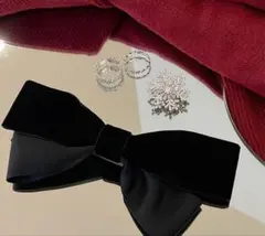 大人気　リボン　シンプル　おしゃれ　ベルベット　黒 韓国　可愛いヘアクリップ