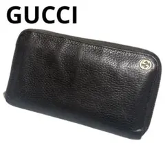 グッチ　長財布　レザー　ブラック　ラウンドファスナー　インターロッキング金具