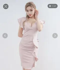 ピンク フリルデザイン タイトドレス M