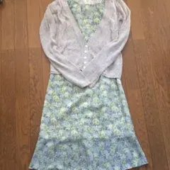 花柄グリーン 膝丈ワンピース O’diam 春ワンピ