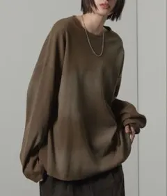 Alfred Alex フェードスプレープリントワッフルビッグロンT ブラウン