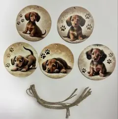 ダックスフンド 木製オーナメント 吊り下げ飾り 5枚セット