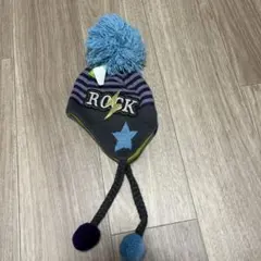 新品タグ　子供用ニット帽 ROCK デザイン　フリーサイズ　男の子　ボンボン