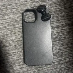 iPhone15用ケース ブラック リボン付き