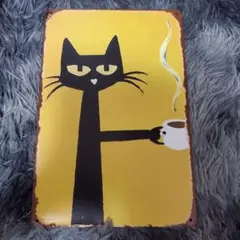黒猫 コーヒー ブリキ看板 レトロ風 インテリア　30×20 写真参考