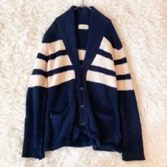 フリーズショップメン ボアカーディガン(M) 白 ネイビー ショールカラー