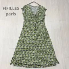 FIFILLES フィフィーユ Vネック 総柄 サラサラ ワンピース T1 Ｓ