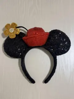 ディズニー ミニー スパンコール カチューシャ レトロ フラワー 帽子