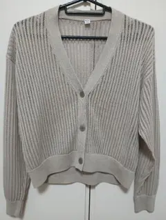 ユニクロ　UNIQLO　メッシュVネックショートカーディガン　ライトグレー　S