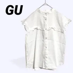 【GU】ジーユー フリルブラウス 半袖 オフホワイト M コットン