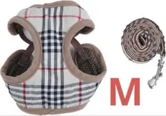 Mサイズ　犬用ハーネス＆リードセット チェック柄 小型犬　胴輪 おしゃれ 散歩用