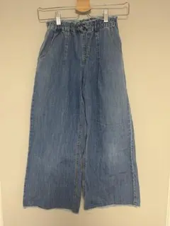 ライトブルー ワイドパンツ ゴムウエスト