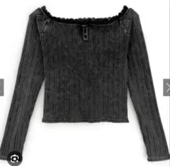 GRL レースフリルオフショルダーリブトップスtu1571