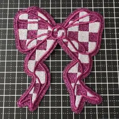 刺繍ワッペン アイロンワッペン グリッター キラキラ ビッグリボン パープル 紫