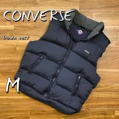 【美品】CONVERSEコンバース 肉厚ダウンジャケットベスト Mネイビー