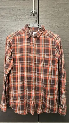 GU 長袖シャツ M オレンジ系チェック