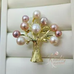 本真珠　淡水パール　マルチカラー鏡面テリ10粒ツリーデザイン パールブローチ新品