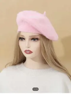 SHEIN 無地柄 ファジー ベレー帽 ピンク シャギー