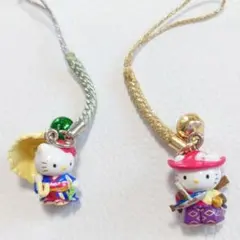 ☆東京限定☆ご当地キティ☆銀座の柳☆目黒のさんま☆2個セット 根付け ストラップ