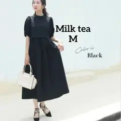 Milk tea マタニティ半袖ワンピース　授乳ワンピースMブラック